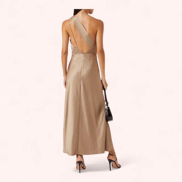 Significant Other Alessia Dress NWT Latte Satin One Shoulder Evening Gown Size 4 - Picture 2 of 11